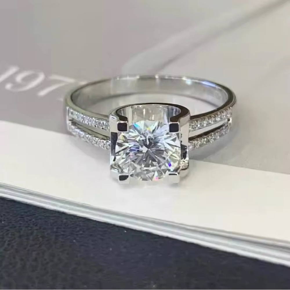 1.20ct Round Moissanite S925 Split Band Engagement Ring Modern Ethical Design